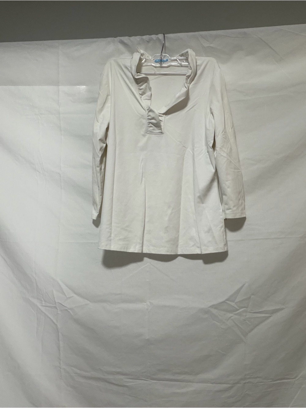J. McLaughlin Cream V-Neck Ruffle Collar Long-Sleeve Tunic